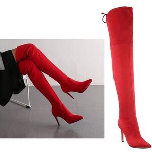 Aldo red satin stiletto thigh high over the knee high heel boots Sz 7